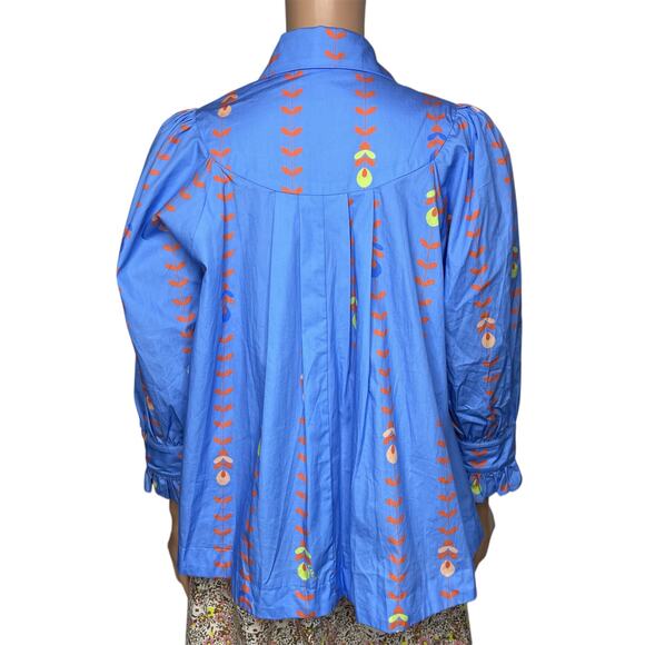 Karlie womens Floral Vine Poplin Button Up Top Blue Long Sleeve size S New - Picture 3 of 9